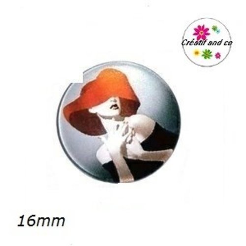 X2 cabochons femme chapeautée orange 16mm