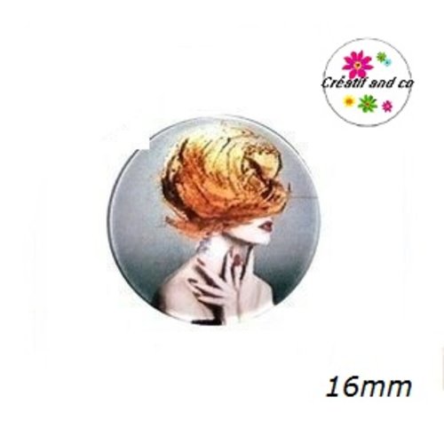 X2 cabochons femme chapeautée orange 16mm