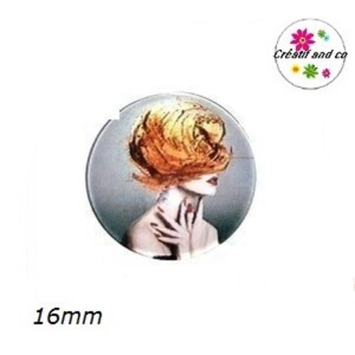 X2 cabochons femme chapeautée orange 16mm