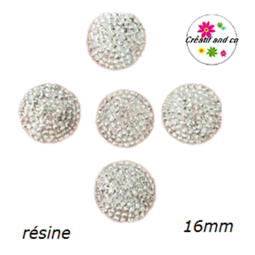 X2 cabochons argent résine 16mm