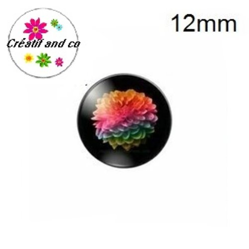 X2 cabochons fleur multicouleur fond noir 12mm