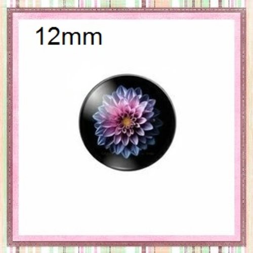 X2 cabochons fleur colorée fond noir 12mm