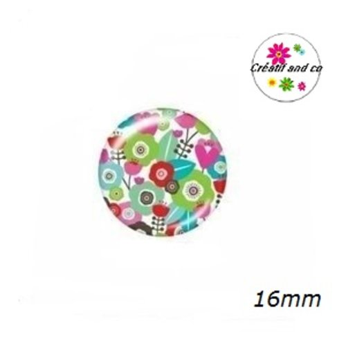 X2 cabochons fleuris multi couleur 16mm