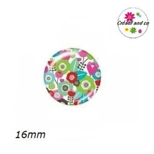 X2 cabochons fleuris multi couleur 16mm