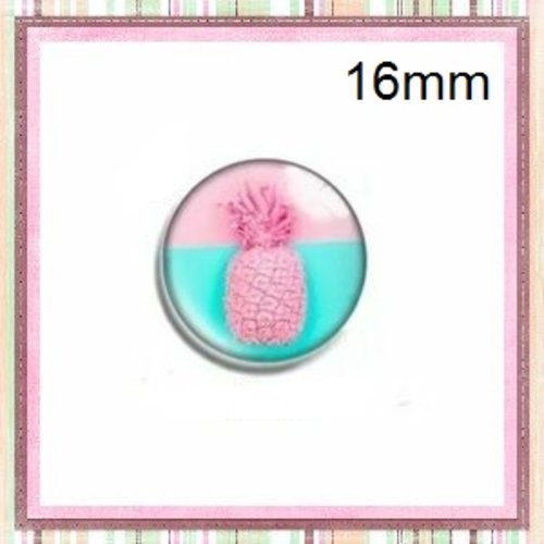 X2 cabochons ananas rose verre 16mm