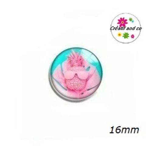 X2 cabochons ananas rose et ses lunettes 16mm