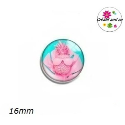 X2 cabochons ananas rose et ses lunettes 16mm