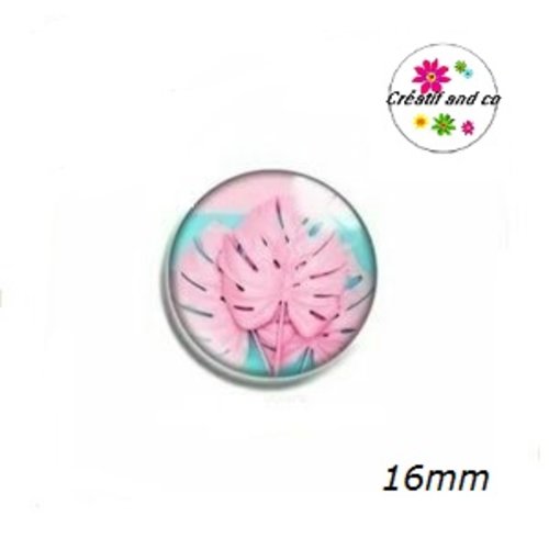 X2 cabochons feuille rose 16mm