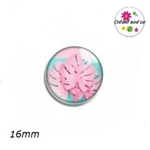 X2 cabochons feuille rose 16mm