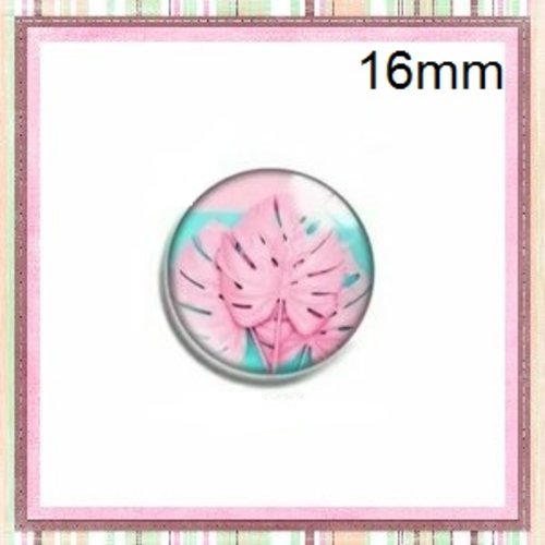 X2 cabochons feuille rose verre 16mm