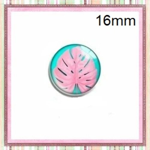 X2 cabochons feuille rose verre 16mm