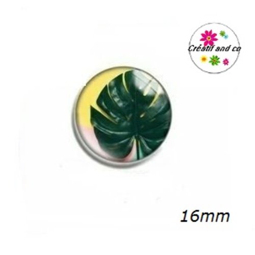 X2 cabochons feuille verte 16mm