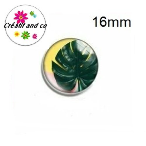 X2 cabochons feuille verte 16mm