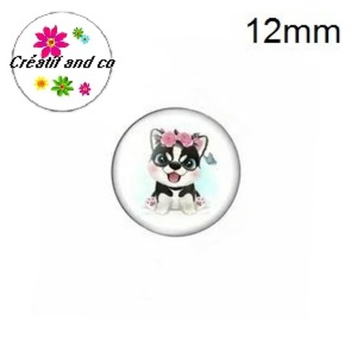 X2 cabochons petit chien et sa couronne de fleur 12mm