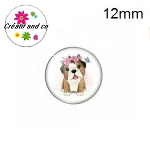 X2 cabochons petit chien et sa couronne de fleur 12mm