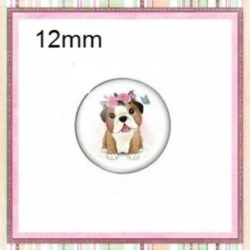 X2 cabochons petit chien et sa couronne de fleur 12mm