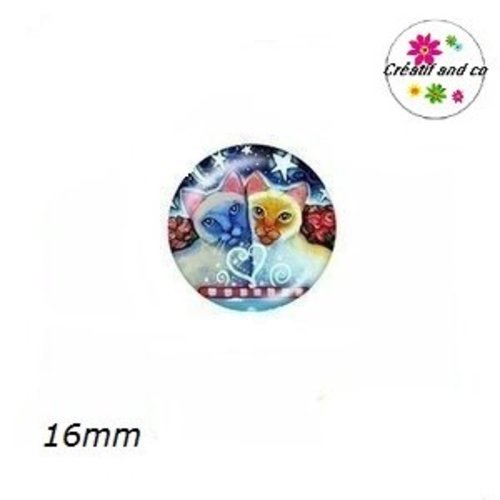 X2 cabochons duo de chats amoureux 16mm