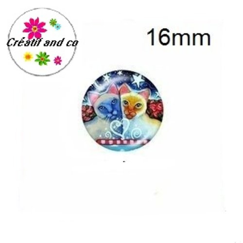 X2 cabochons duo de chats amoureux 16mm