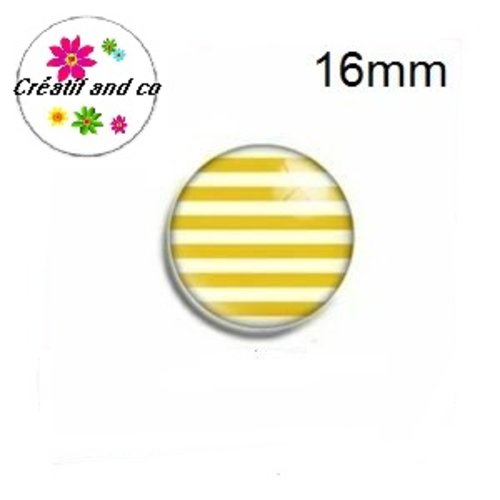 X2 cabochons rayé jaune et blanc 16mm