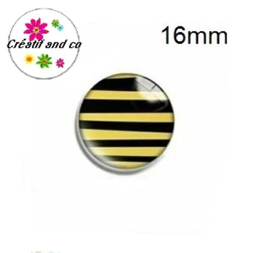 X2 cabochons rayé noir et jaune 16mm