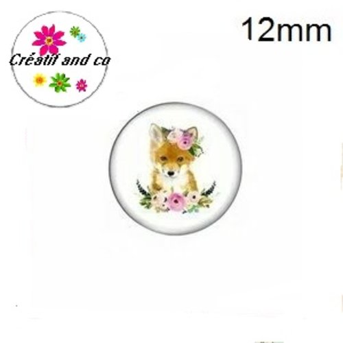 X2 cabochons renard et sa couronne de fleur 12mm