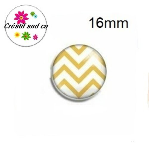 X2 cabochons rayés jaunes fond blanc 16mm