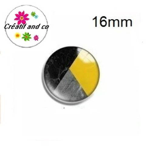 X2 cabochons motif géomètrique jaune, gris et noir 16mm