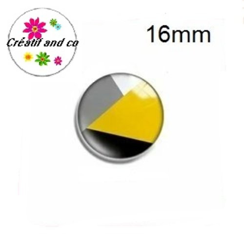 X2 cabochons motif géomètrique jaune, gris,blanc et noir 16mm