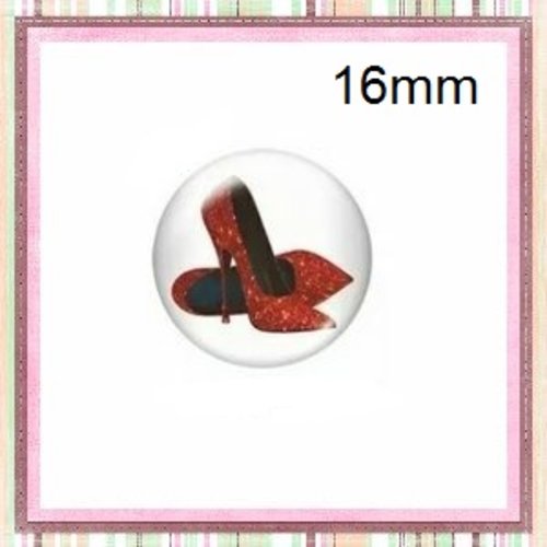 X2 cabochons escarpin rouge paillette 16mm