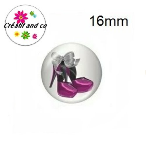 X2 cabochons escarpin fuchsia et son noeud 16mm