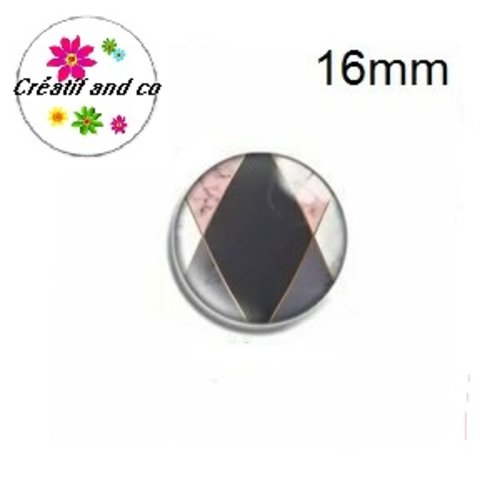 X2 cabochons motif géomètrique gris,rose et blanc 16mm