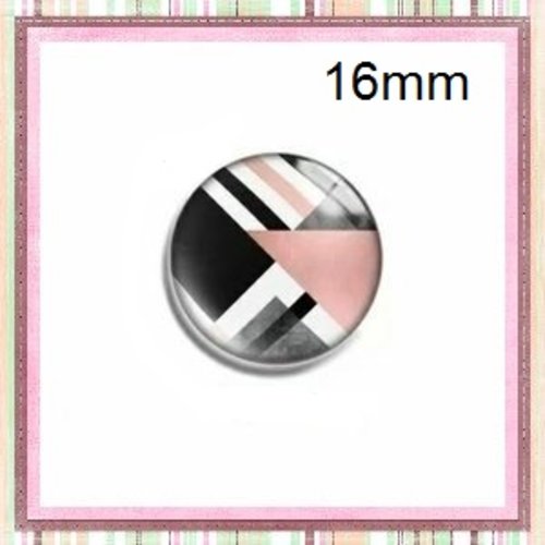 X2 cabochons motif géomètrique rose,noir,gris et blanc 16mm