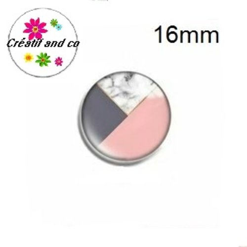 X2 cabochons motif géomètrique gris,rose et blanc 16mm