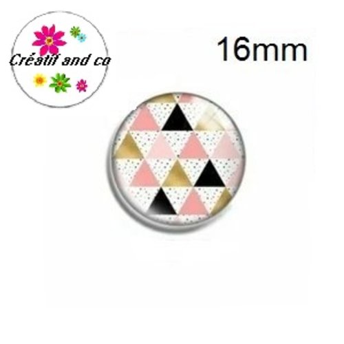 X2 cabochons motif géomètrique rose,noir,or et blanc 16mm