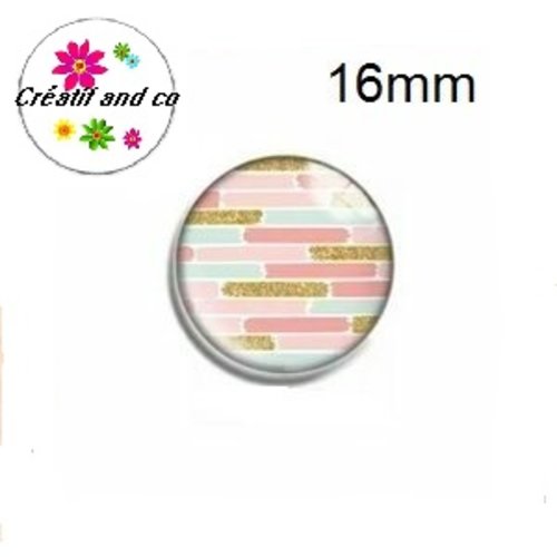 X2 cabochons motif géomètrique rose,or et blanc 16mm