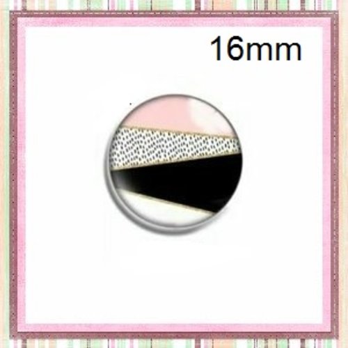 X2 cabochons motif géomètrique rose,noir et blanc 16mm