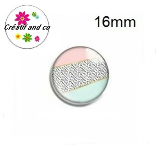 X2 cabochons motif géomètrique rose,noir,or et blanc 16mm