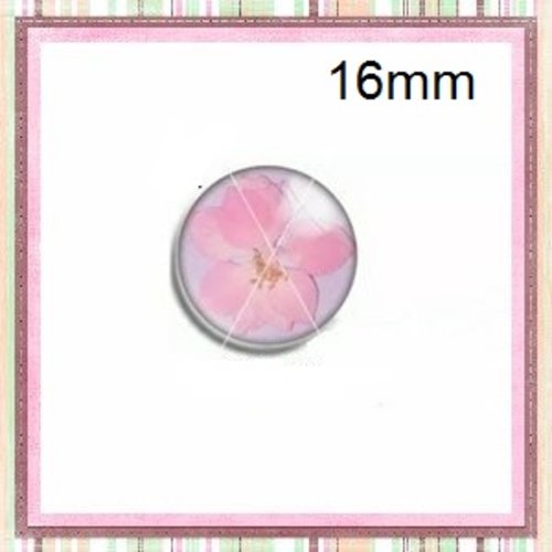 X2 cabochons motif fleur rose 16mm