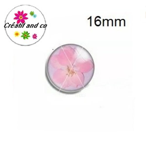 X2 cabochons motif fleur rose 16mm