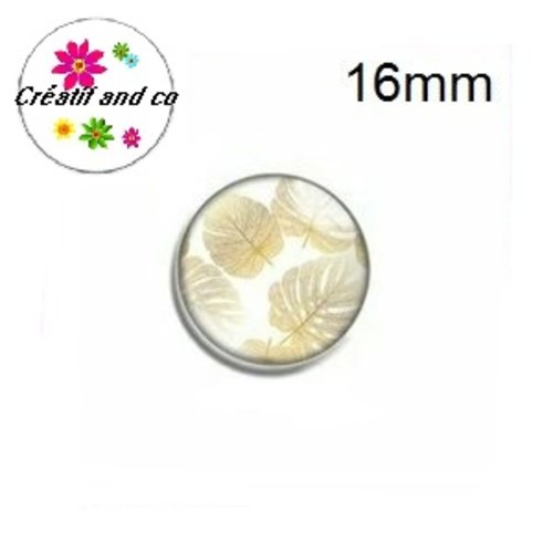 X2 cabochons feuille tropicale or 16mm
