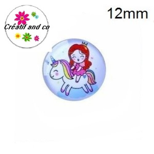 X2 cabochons princesse sur licorne 12mm