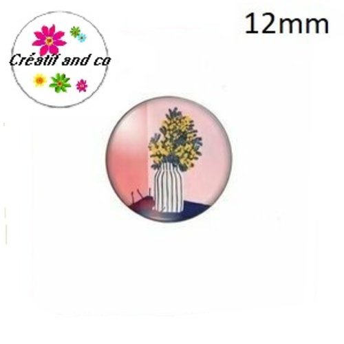 X2 cabochons fleur dans vase 12mm