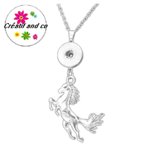 Collier pendentif cheval pour bouton pression