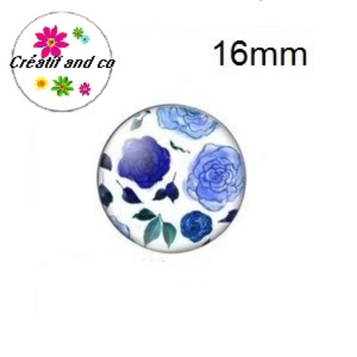 X2 cabochons fleurs bleues 16mm