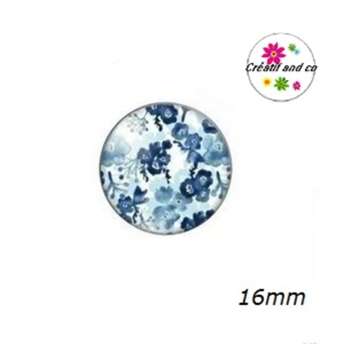 X2 cabochons fleurs bleues 16mm
