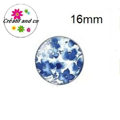 X2 cabochons fleurs bleues 16mm