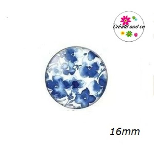 X2 cabochons fleurs bleues 16mm
