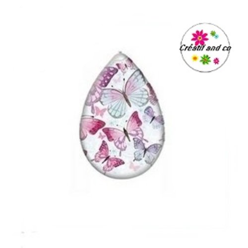 Cabochon goutte nuée de papillons 18x25mm