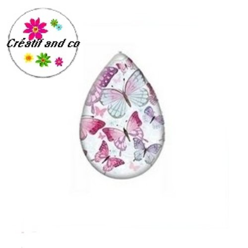 Cabochon goutte nuée de papillons 18x25mm