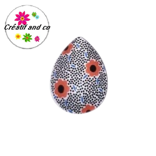 Cabochon goutte fleurs rouges 18x25mm